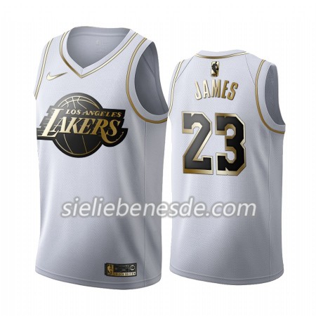 Herren NBA Los Angeles Lakers Trikot LeBron James 23 Nike 2019-2020 Weiß Golden Edition Swingman